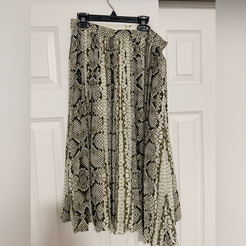 J Crew Green snake print pleated skirt